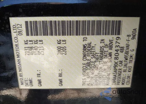 2013 Nissan Maxima 3.5 Sv z USA, uszkodzony, nr VIN 1N4AA5AP9DC804379